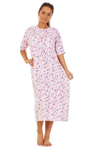 Women Cotton Long Nightdress Floral Button Short Sleeve Soft Nightwear M to 3XL