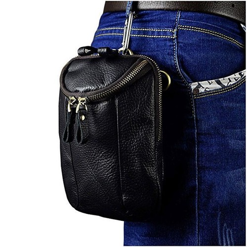 Men Vintage Small Hook Messenger Bag Genuine Leather Fanny Waist Bag Pack Pouch
