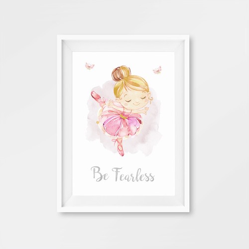 Ballerina Princess Girls Baby Nursery Prints Childrens Bedroom Pictures Decor