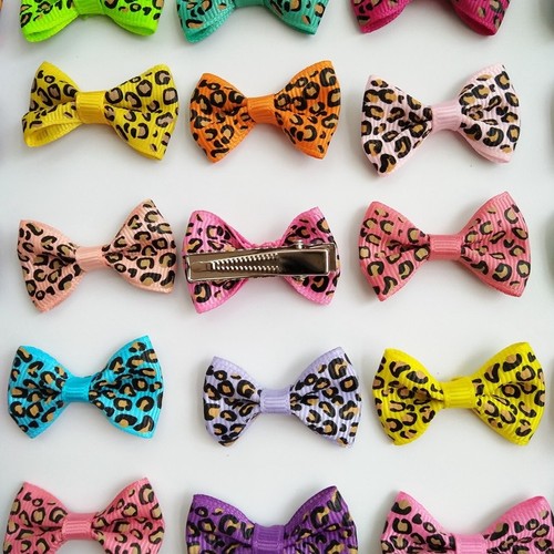 10pcs Leopard grain Bow Hair Alligator Clips Girls Ribbon Kids Sides accessories