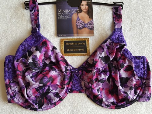 MAGENTA MIX NEW M/&S UNDERWIRED SMOOTHING FULL CUP MINIMISER BRA 34E