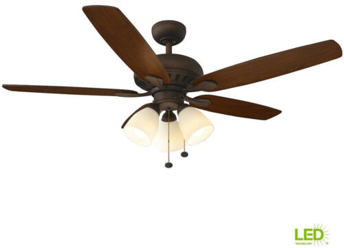 52 in LED Oil Rubbed Bronze Ceiling Fan With Light Kit Hampton Bay Rockport 