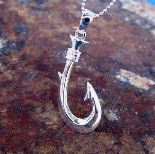 17x45 MM FISH HOOK Hawaiian Jewelry 925 Sterling Silver Pendant Necklace SP62701