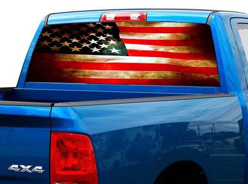 P470 Distressed American Rear Window Tint Graphic Decal Wrap Back Truck Tailgate