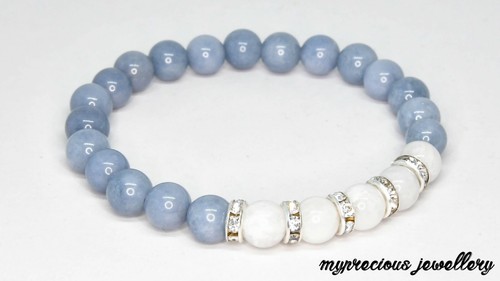 Natural Piedra Lunar Angelite Piedra Con Cuentas De Piedras Preciosas De Pulsera Elástica Regalo Reiki