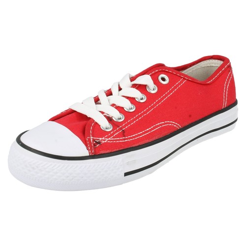 GIRLS BOYS UNISEX SPOT ON CANVAS LACE UP CASUAL BASEBALL TRAINERS SHOES X0001