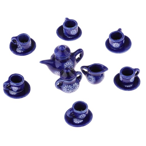 15 Pieces Dollhouse Miniature Dining Ware Porcelain Coffe Tea Set Model
