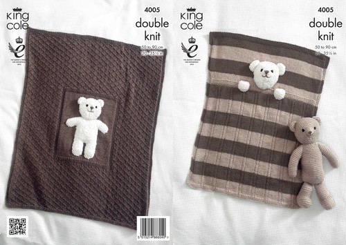 King Cole 4005 Knitting Pattern Baby Blankets /& Teddy Bear Toy in King Cole DK