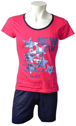 kurzer Schlafanzug Pyjama 2 Farben 100 /% Baumwolle Sportlicher Damen Shorty