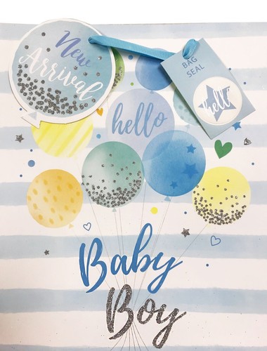 Free Tape Baby Gift Bag Boy New Large Medium XL Blue Present Wrap Arrival Birth