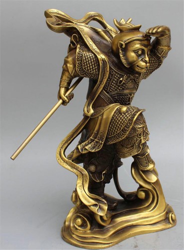 13/" Chinese Bronze Buddhism Sun WuKong Monkey King golden cudgel Buddha Statue