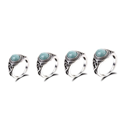 Vintage Charm 925 Silver Ring Turquoise Wedding Jewelry Size 6-10 For Women Men