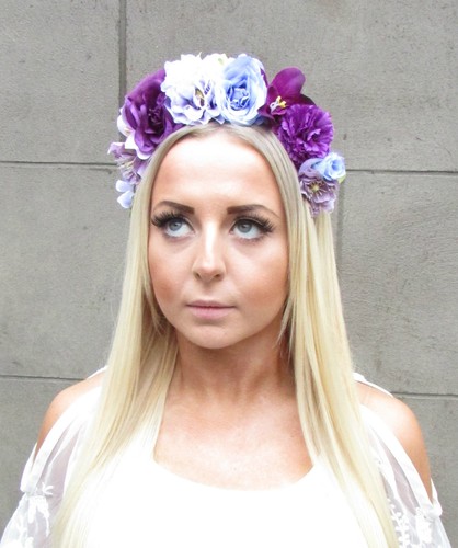 Purple Lilac Rose Orchid Flower Headband Hair Crown Band Garland Floral Vtg 1222