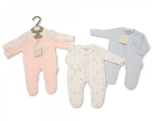 BNWT Tiny baby Premature Preemie Teddy twin pack sleepsuits in pink or blue