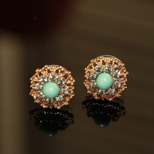 Boucle d`Oreille Vintage Turquoise Bleu Strass Super Mignonne Cadeau NN 1