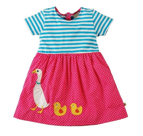 Girls Cute Summer Party Dress Duckling Pink /& Blue Cotton Dress Age 2 3 4 5 6