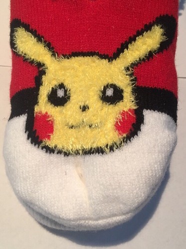 Pokemon Go Socks Pikachu Cozy Fur Lined Slipper Socks Anti Slip 9-11 Slippers