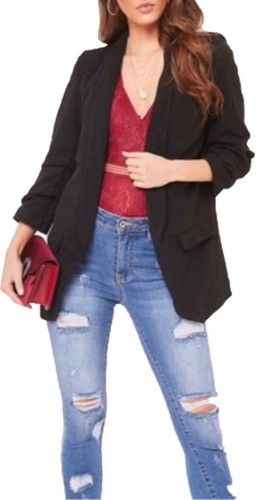 New Ladies Stylish Casual Frill Ruffle 3//4Sleeve Duster Coat Women Jacket Blazer