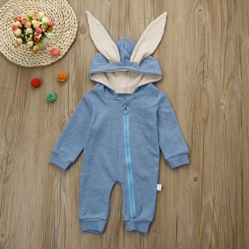 Newborn Infant Baby Girls Boy Rabbit 3D Ear Warm Romper Jumpsuit Outfits Clothes