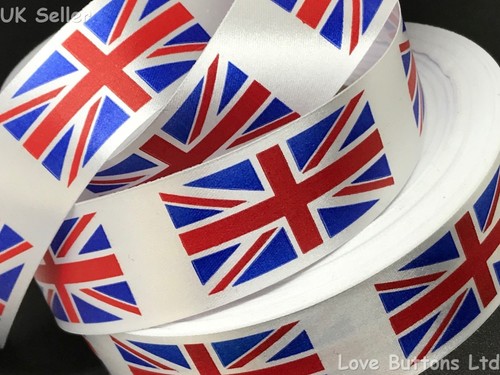 PATRIOTIC GREAT BRITAIN UNION JACK SATIN RIBBON 5M SEWING DECORATIONS 25mm WIDE