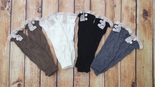 Girls Ladies Lace Trimmed Boot Cuffs Knitted Leg Warmers 4 Colors to choose from