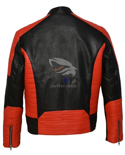 Men/'s Brando Classic Biker Red and Black Vintage Motorcycle Real Leather Jacket