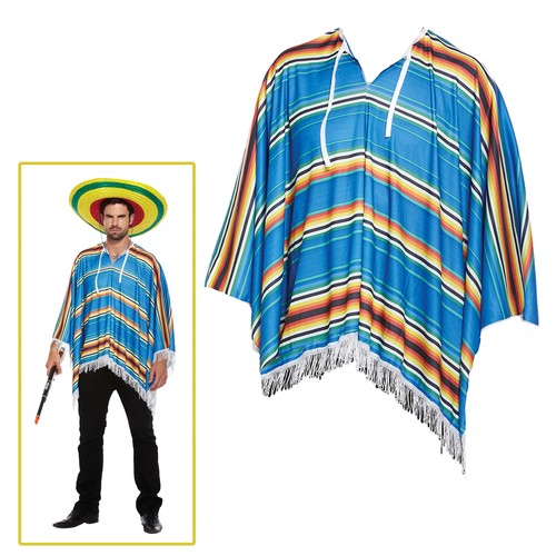 Wild West Messicano Poncho Sombrero Maraca Bullet Costume Adulto Costume Outfit
