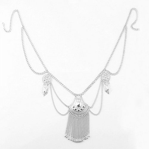 Silver Plated Sequins Waist Women Ethnic Belly Belt Body Chain Tassel Jewelry