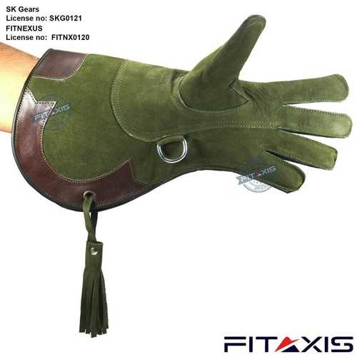Falconry Glove Noir Nubuck Cuir aigle chasse Raptor Bird Pet Hawk Longue Manchette