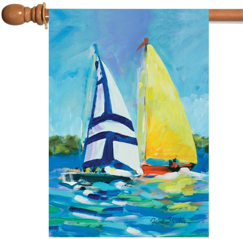Toland Regatta 28 x 40 Colorful Watercolor Sail Boat Sailing House Flag