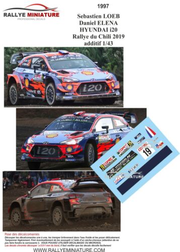 1997 Hyundai I20 WRC Sébastien Loeb Rallye Chile 2019 Aufkleber 1//43 Ref