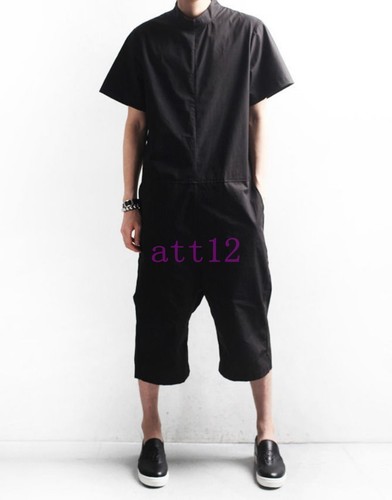 Hot Mens Overalls Sleeve Work Casual Short Jumpsuit Coveralls Black Zipper Pants