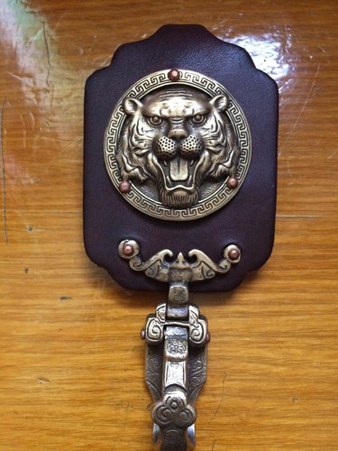 Collectable Katana Sword Talisman Tiger Head Belt buckle hanging Oxhide