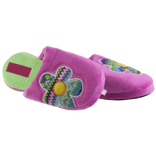 Iliade Flower Hausschuhe Pantoffel Schlappen Slipper Plüsch Damen Lila 35-40