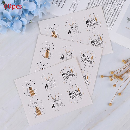 60Pcs Merry Christmas Golden Bear Deer Packaging Sealing Label Kraft StickehNID