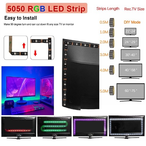USB LED Strip Lights 16.4ft TV Back Light 5050 RGB Color Changing 24Key Remote