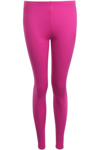 Womens Block Colour Plain Fuchsia Coral Casual Stretch Party Leggings