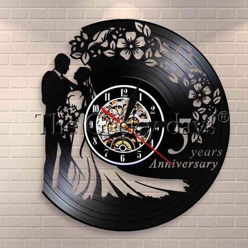 Anniversary 5 Years Wall Clock Couple Vinyl Record Clock Wedding Gift For Friend
