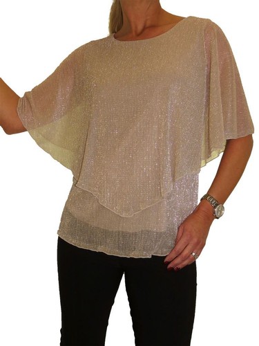 Brillo Crepe Cape Top para Mujer de Gasa de Noche