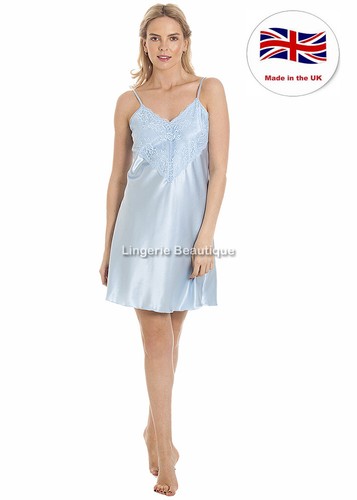 English Made Ladies Satin Knee Length Nightdress Many Colours Size 10-28