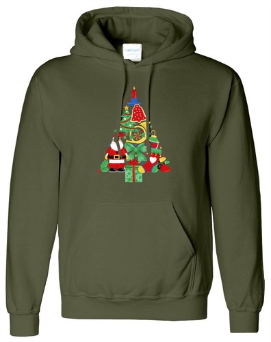 Christmas Santa Tree Bells Stocking Mens Hoody Xmas Gift Novelty Hooded Hood
