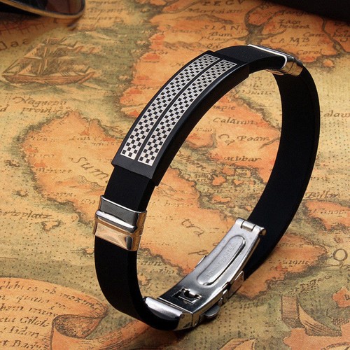 Trendy Men/'s Stainless Steel surfer caoutchouc Bangle Cuff Fashion Bracelet Hot