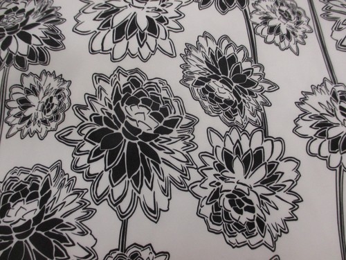 Blanco//Negro Diente de León Floral Vestido Impreso superior mezcla de satén de algodón tejido.