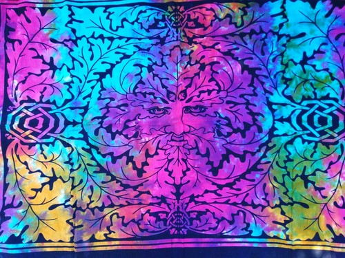 Celtic medieval Green Man wall hanging table cloth Pagan colourful gift art