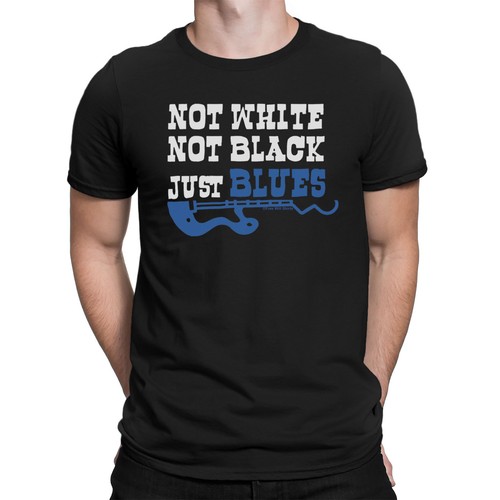 NOT WHITE NOT BLACK JUST BLUES Mens T-Shirt Music Trumpet Guitar Novelty
