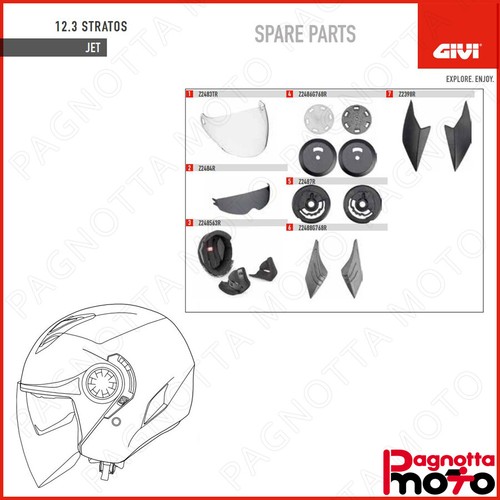 RICAMBIO CASCO GIVI JET 12.3 STRATOS INTERNO COMPLETO DI GUANCETTE GRIGIO XL