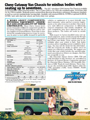 1979 Chevrolet School Bus Chassis Original Car Sales Brochure Folder