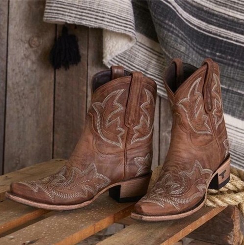 Zha19 Womens Pointy Toe Carved Ankle Boots Embroidery Pull On Shoes Western Sz