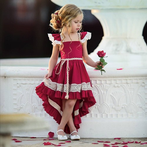 Kinder Mädchen Prinzessin Kleid Brautjungfer Rüsche Party Abendkleid Sommerkleid