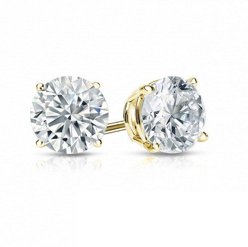 3ct Round Brilliant Cut Stud Everyday Earrings Solid 14k Yellow Gold Push Back